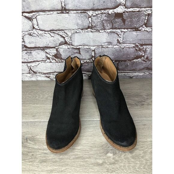 BEEK Falcon Black Suede Leather Back Zip Stacked Heel Booties Women’s 7M US/38EU - Picture 12 of 16